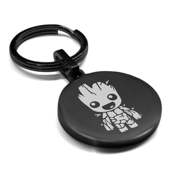 Stainless Steel Groot Round Medallion Keychain Circle Ring
