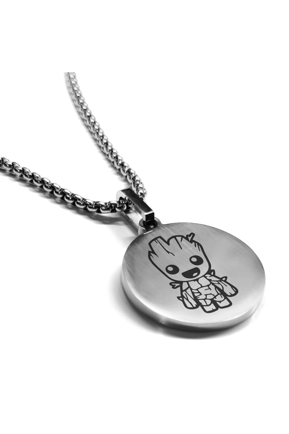 Stainless Steel Groot Round Medallion Pendant Necklace