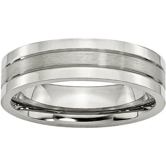 Stainless Steel Grooved 6mm Satin and Polished Band