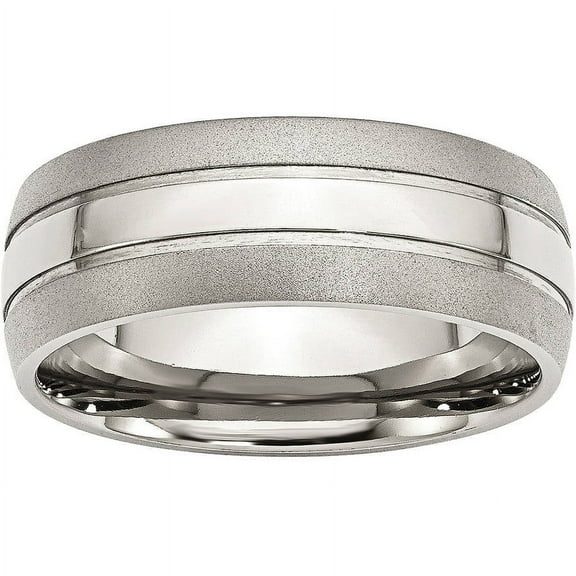 Stainless Steel Grooved 8mm Brushed and Polished Band