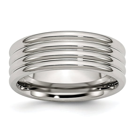 Stainless Steel Grooved 8mm Mens Ring Band Size 10