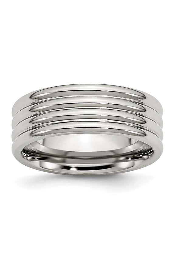 Stainless Steel Grooved 8mm Mens Ring Band Size 11.5
