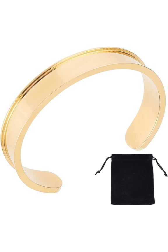 Stainless Steel Grooved Bangles Cuff BangleLeather Inlay Bangle Making Real 18K Gold Plated 1.2cm Inner Diameter: 2x2-3/8 inch(5x6cm)