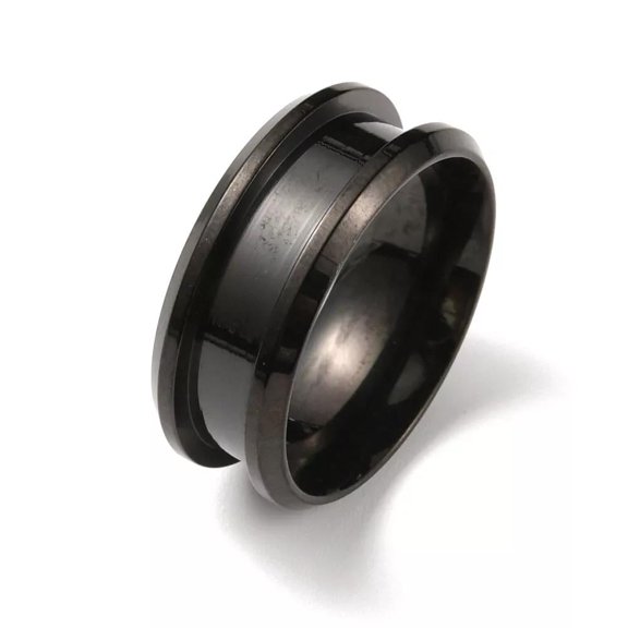 Stainless Steel Black Grooved Finger Ring Settings Ring Core Blank Inlay 8mm Size 10 R49