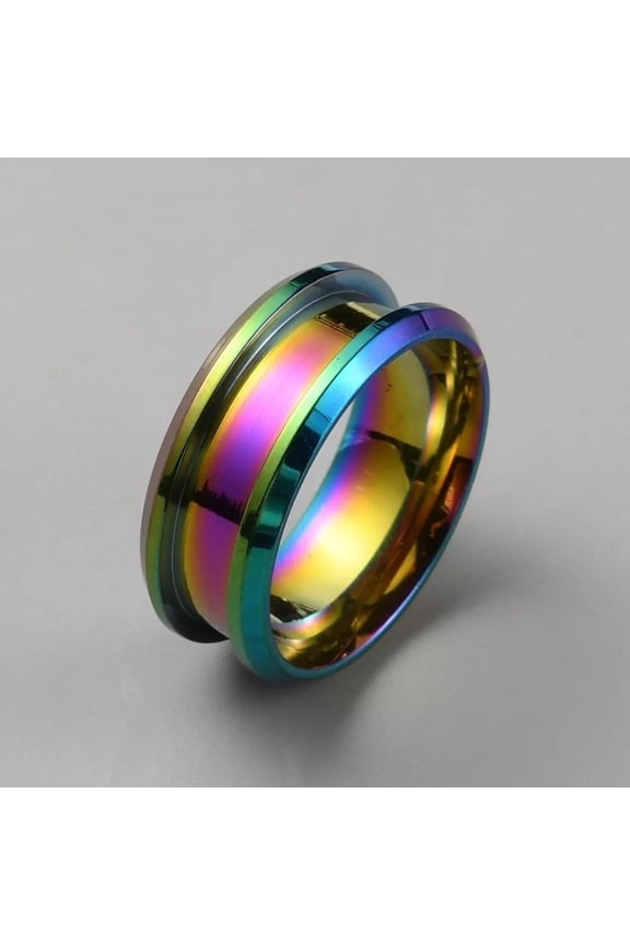 Stainless Steel Multicolor Grooved Finger Ring Settings Ring Core Blank Inlay 8mm Size 8 R49