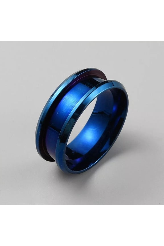 Stainless Steel Grooved Finger Ring Settings Ring Core Blank Inlay 8Mm R49