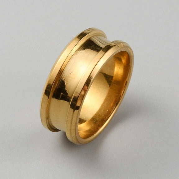 Stainless Steel Gold Grooved Finger Ring Settings Ring Core Blank Inlay 8mm Size 6 R49