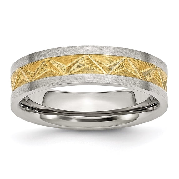 Stainless Steel Grooved Yellow IP-plated Ladies 6mm Matte Brushed Finish Wedding Band Ring Size 10.5
