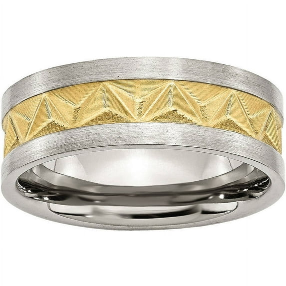 Stainless Steel Grooved Yellow IP-plated Mens 8mm Brushed Band