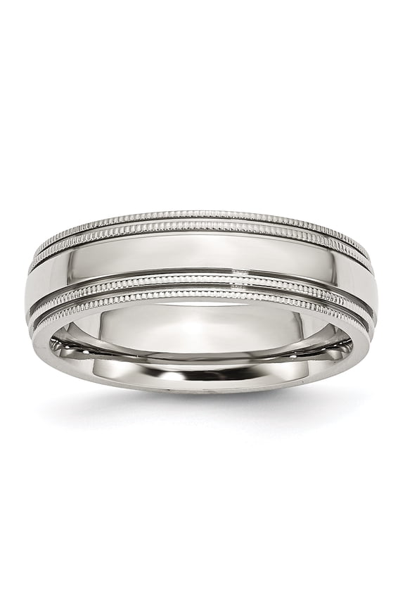 Stainless Steel Grooved and Beaded 6mm Polished Band