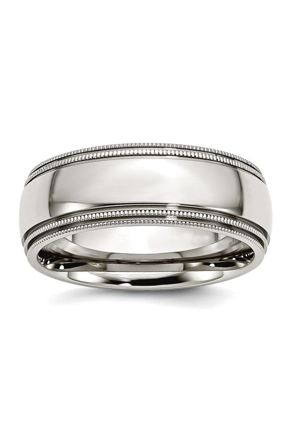 Stainless Steel Grooved and Beaded 8mm Polished Band