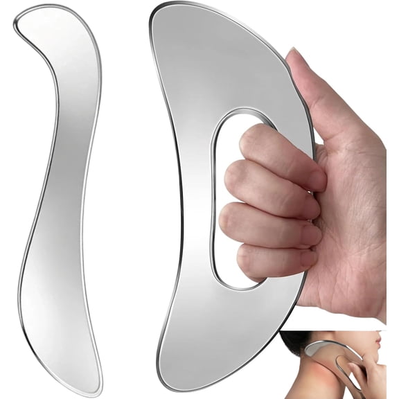 Stainless Steel Gua Sha Muscle Scraping Tool, Ergonomic Body Massage Scraper with Smooth Curved Edge, Handheld Manual Massager for Neck, Shoulders, Back, Arms and Legs