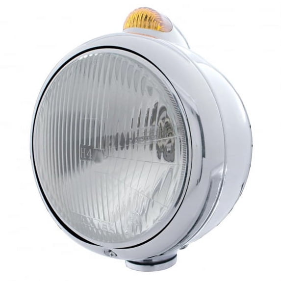 Stainless Steel Guide 682-C Headlight H4 & Dual Mode LED Signal - Amber Lens