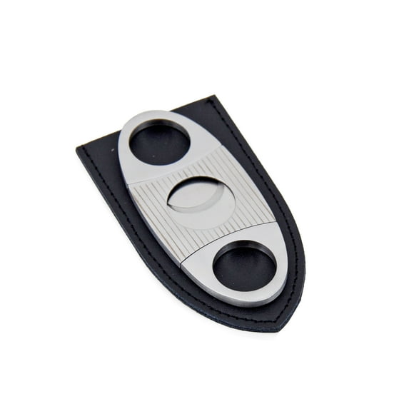 Stainless Steel Guillotine Cigar Cutter with Leather Pouch.