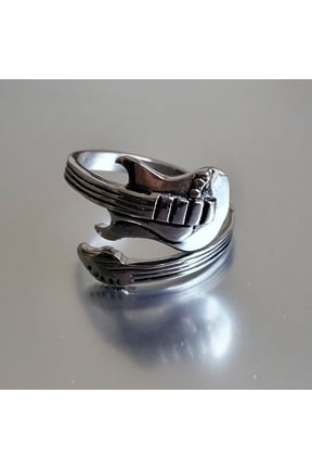 Stainless Steel Guitar Spoon Ring - Musician Adjustable Boho Band By Mdream
