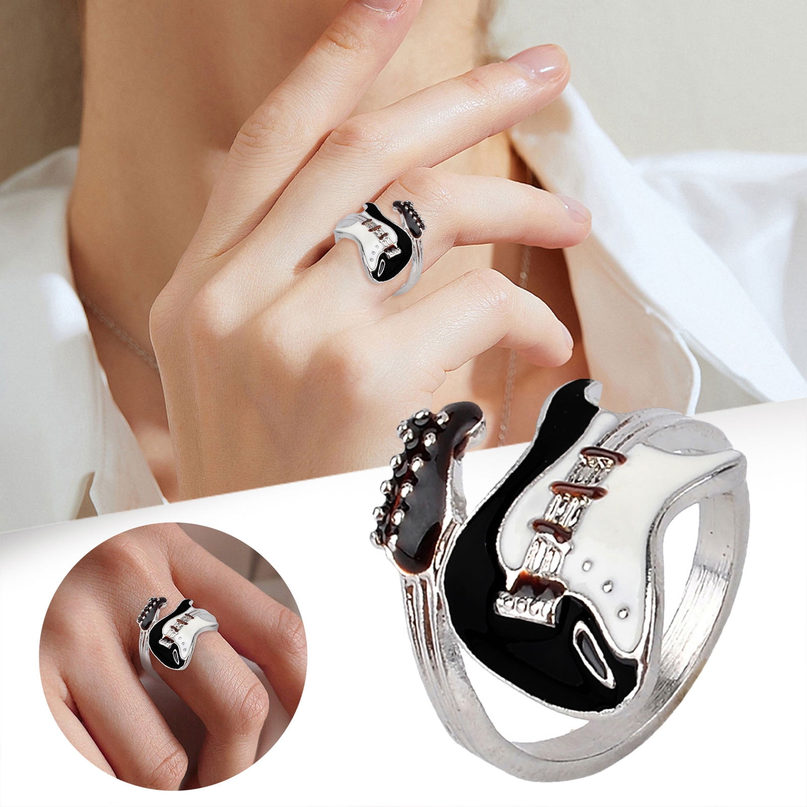 Stainless Steel Guitar Style Ring - Music Concert Cocktail Party Graduation Jewelry, Hypoallergenic - View #8