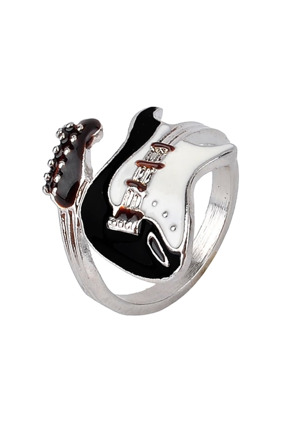 Stainless Steel Guitar Style Music Concert Ring for Men and Women Modern Evening Party Graduation Accessory, 2.1 cmx1.1 cm, Silver