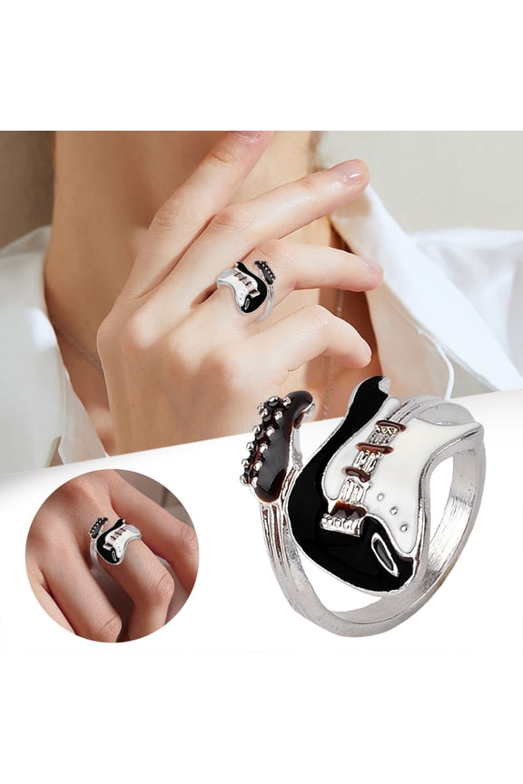 Stainless Steel Guitar Style Ring for Music Lovers – for Concerts Parties Graduations and Evening Occasions, 2.1 cmx1.1 cm, Silver