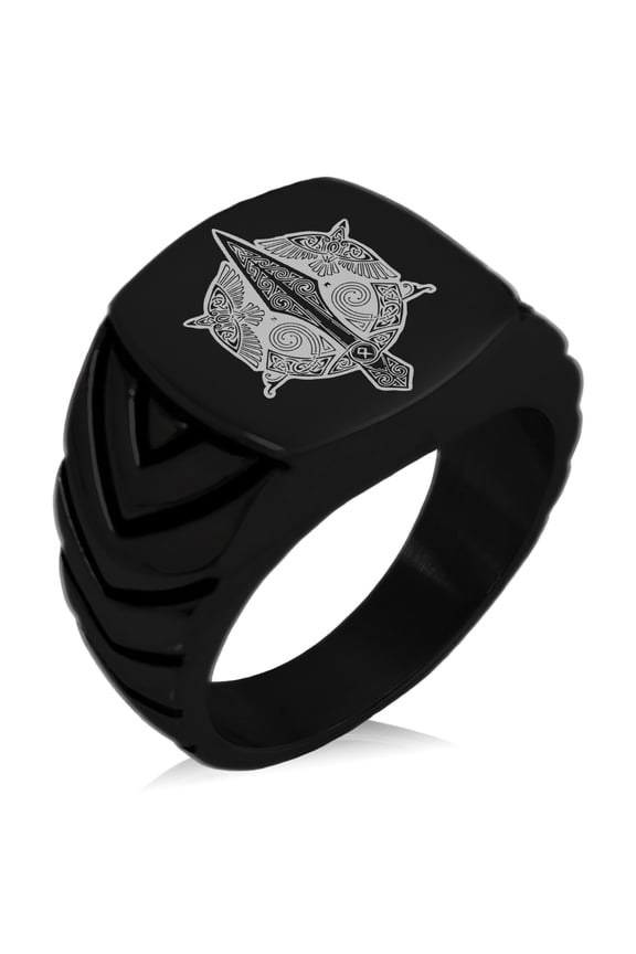 Stainless Steel Gungnir Odin's Spear Viking Norse Chevron Pattern Biker Style Polished Ring