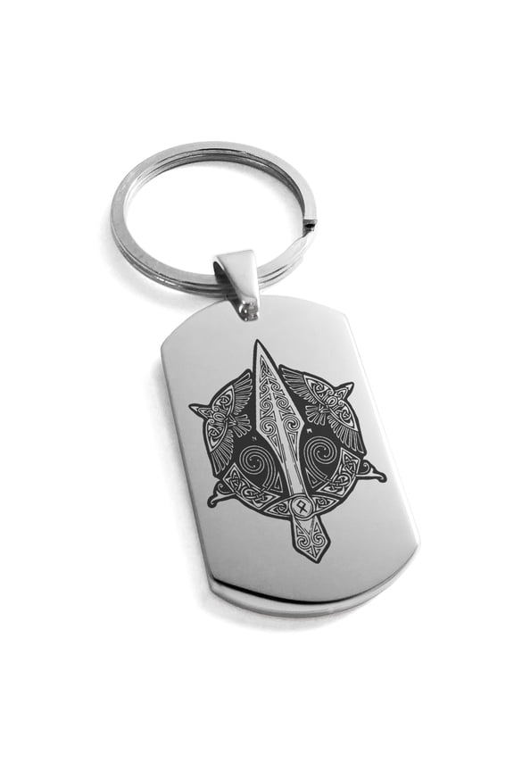 Stainless Steel Gungnir Odin's Spear Viking Norse Engraved Dog Tag Keychain Keyring