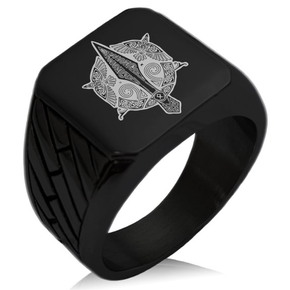 Tioneer Stainless Steel Gungnir Odin's Spear Viking Norse Geometric Pattern Biker Style Polished Ring