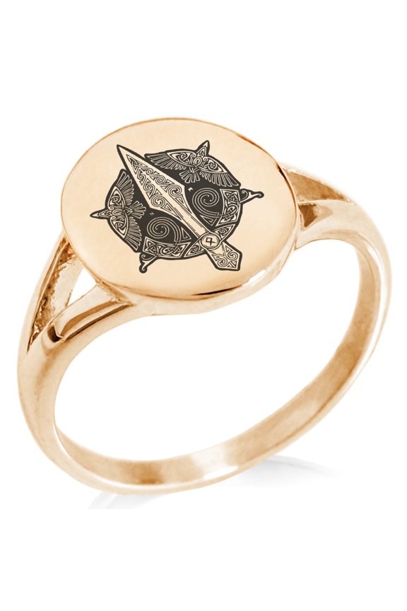 Stainless Steel Gungnir Odin's Spear Viking Norse Minimalist Oval Top Polished Statement Signet Ring