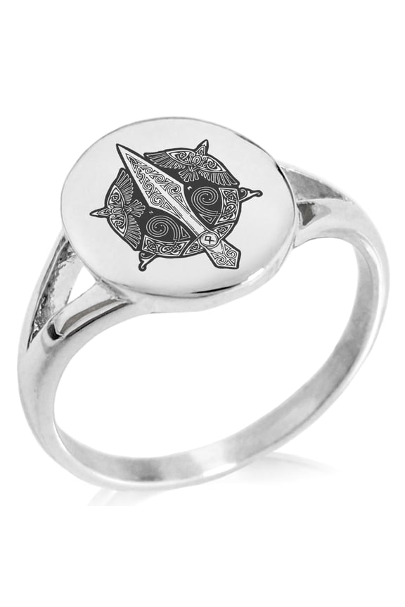 Stainless Steel Gungnir Odin's Spear Viking Norse Minimalist Oval Top Polished Statement Signet Ring