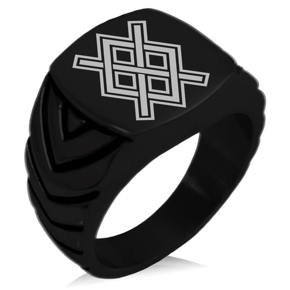 Stainless Steel Gungnir Rune Viking Norse Chevron Pattern Biker Style Polished Ring