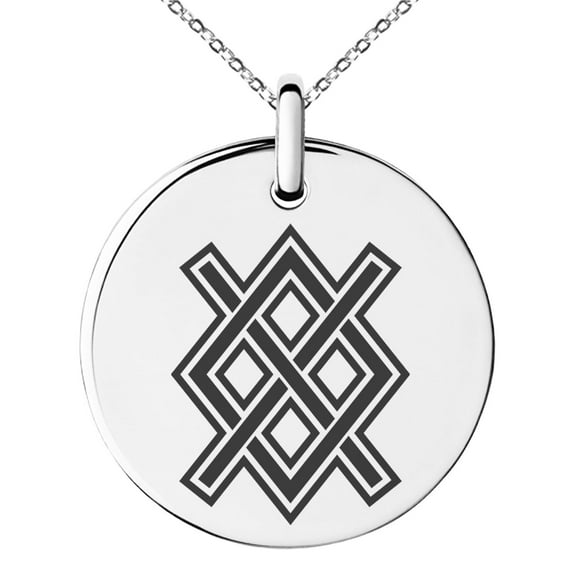 Stainless Steel Gungnir Rune Viking Norse Engraved Small Medallion Circle Charm Pendant Necklace