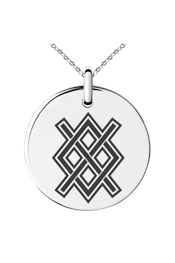 Stainless Steel Gungnir Rune Viking Norse Engraved Small Medallion Circle Charm Pendant Necklace
