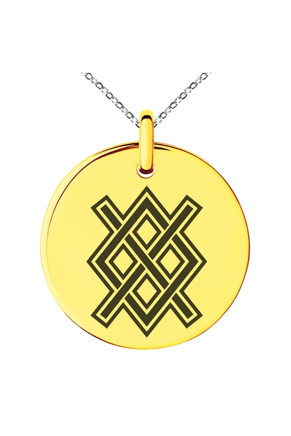 Stainless Steel Gungnir Rune Viking Norse Engraved Small Medallion Circle Charm Pendant Necklace
