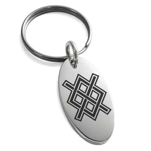 Stainless Steel Gungnir Rune Viking Norse Engraved Small Oval Charm Keychain Keyring