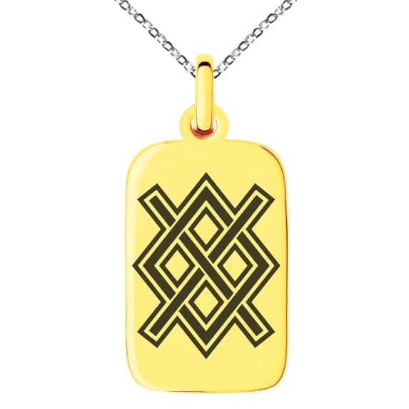 Tioneer Stainless Steel Gungnir Rune Viking Norse Engraved Small Rectangle Dog Tag Charm Pendant Necklace