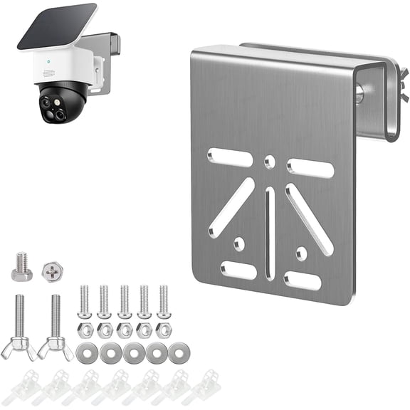 Stainless Steel Gutter Mount Bracket for Eufy Security SoloCam S340, Solar Security Camera Holder Anti-Rust Screws, No Drill Installation Compatible with IP PTZ Dome Cameras Outdoor Use