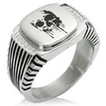 thumbnail image 1 of Stainless Steel Hades Greek God of Underworld CZ Ribbed Needle Stripe Pattern Biker Style Polished Ring, 1 of 1