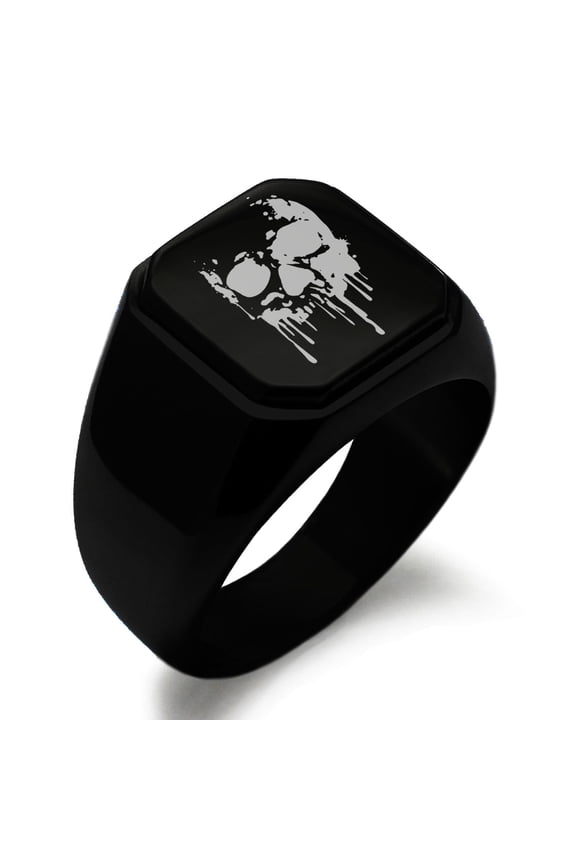 Stainless Steel Hades Greek God of Underworld Engraved Square Flat Top Biker Style Polished Signet Ring