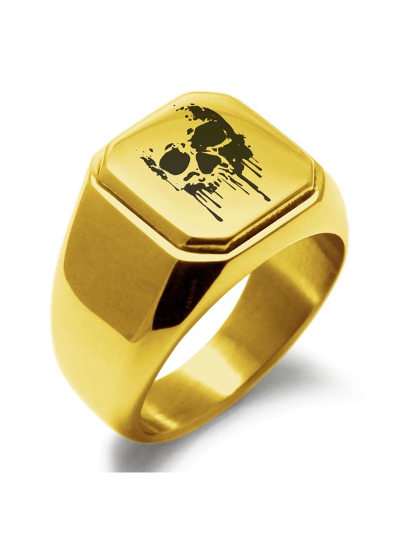 Stainless Steel Hades Greek God of Underworld Engraved Square Flat Top Biker Style Polished Signet Ring