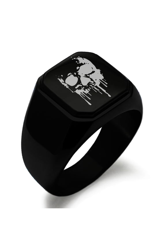 Stainless Steel Hades Greek God of Underworld Engraved Square Flat Top Biker Style Polished Signet Ring