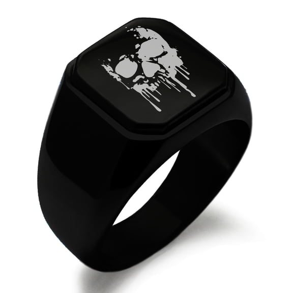 Tioneer Stainless Steel Hades Greek God of Underworld Engraved Square Flat Top Biker Style Polished Signet Ring