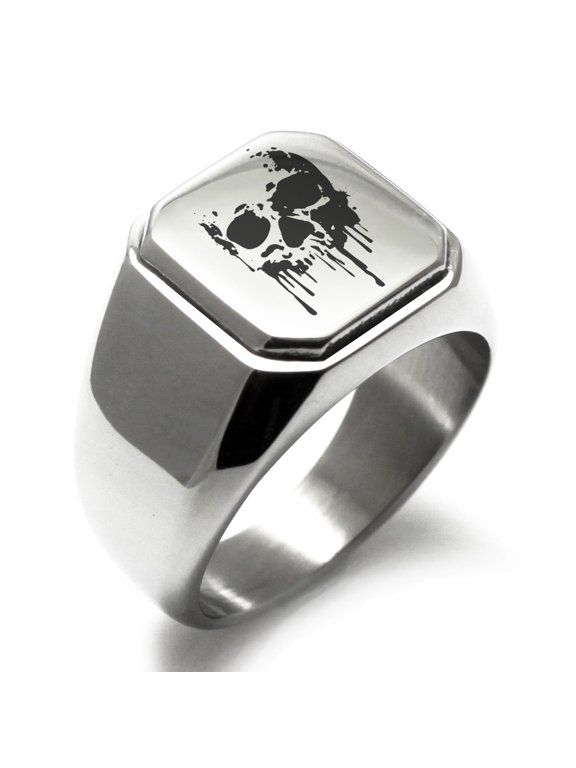 Stainless Steel Hades Greek God of Underworld Engraved Square Flat Top Biker Style Polished Signet Ring