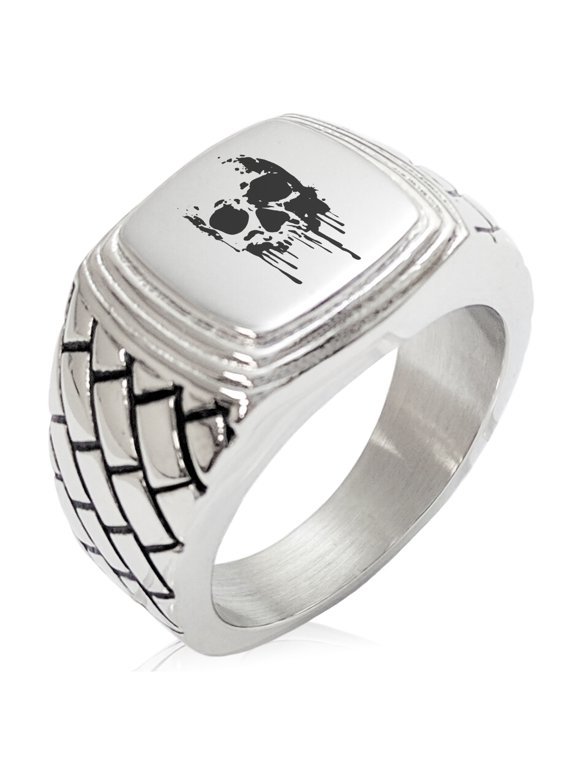 Stainless Steel Hades Greek God of Underworld Geometric Pattern Step-Down Biker Style Polished Ring