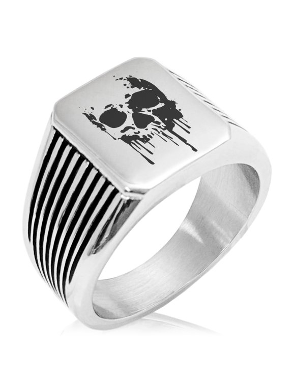Stainless Steel Hades Greek God of Underworld Needle Stripe Pattern Biker Style Polished Ring