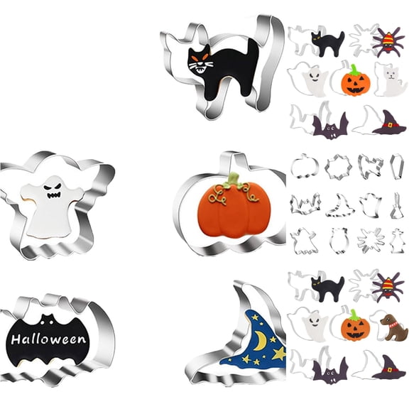 Stainless Steel Halloween Cookie Cutter Set Large Metal Baking Mold for Party Treats Holiday Decor and Fall Themed Baking Projects