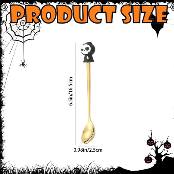 Stainless Steel Halloween Dessert Spoon with Pumpkin Bat Witch Hat Design for Coffee Bar Use
