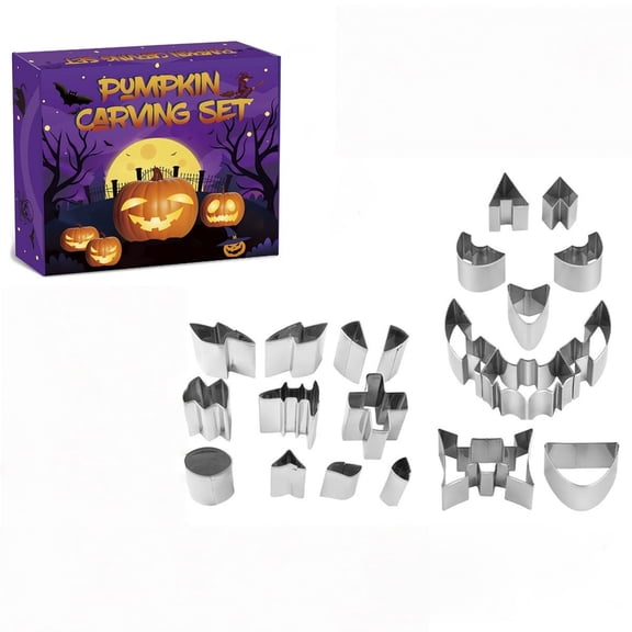 Stainless Steel Halloween Pumpkin Carving and Cookie Cutter Set with Multiple Shapes Durable Rust Proof Easy to Clean Ideal for Jack O Lantern and Themed Baking Color Orange