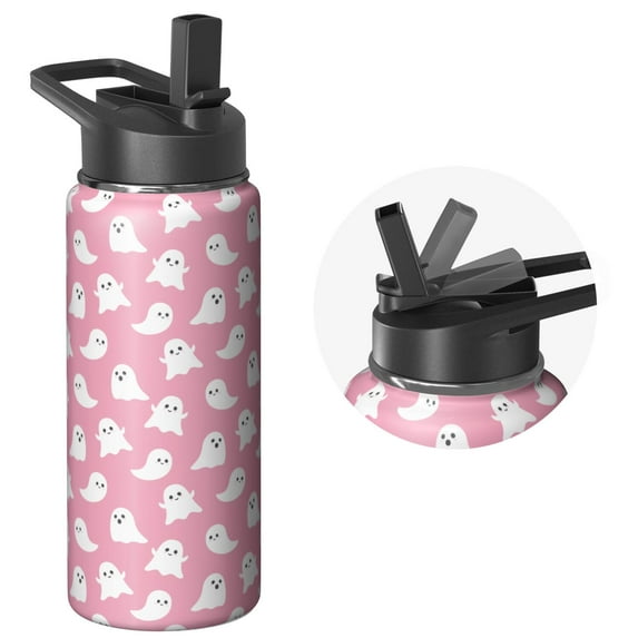 Stainless Steel Halloween Tumbler 18oz with Lid and Straw – Ghost Pumpkin Witch Design – Insulated Travel Cup for Coffee or Water – Holiday Gift for Her Him