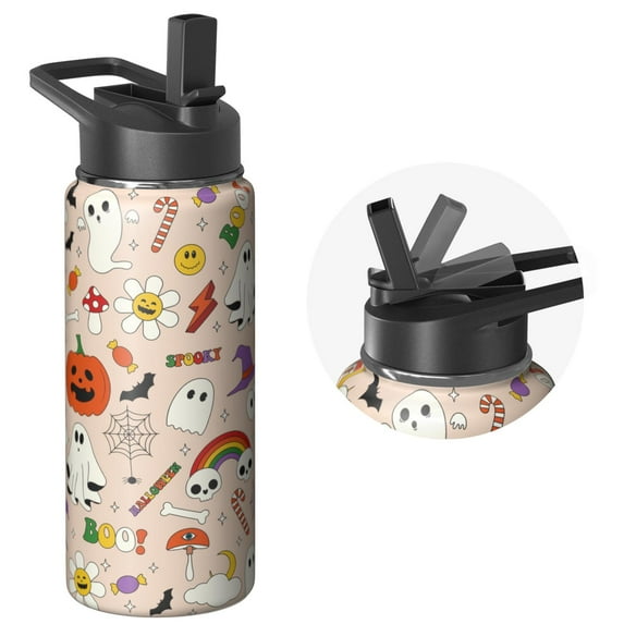 Stainless Steel Halloween Tumbler 18oz with Lid and Straw – Ghost Pumpkin Witch Design – Insulated Travel Cup for Coffee or Water – Holiday Gift for Her Him