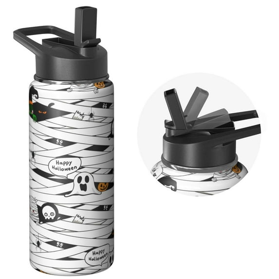 Stainless Steel Halloween Tumbler 18oz with Lid and Straw – Ghost Pumpkin Witch Design – Insulated Travel Cup for Coffee or Water – Holiday Gift for Her Him