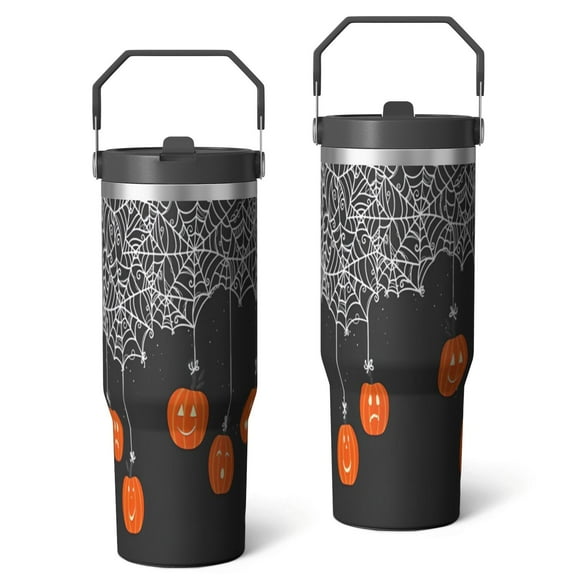 Stainless Steel Halloween Tumbler 30oz - Insulated Travel Cup with Top Handle & Flip Straw, Witch Goth Design, Perfect Holiday Gift