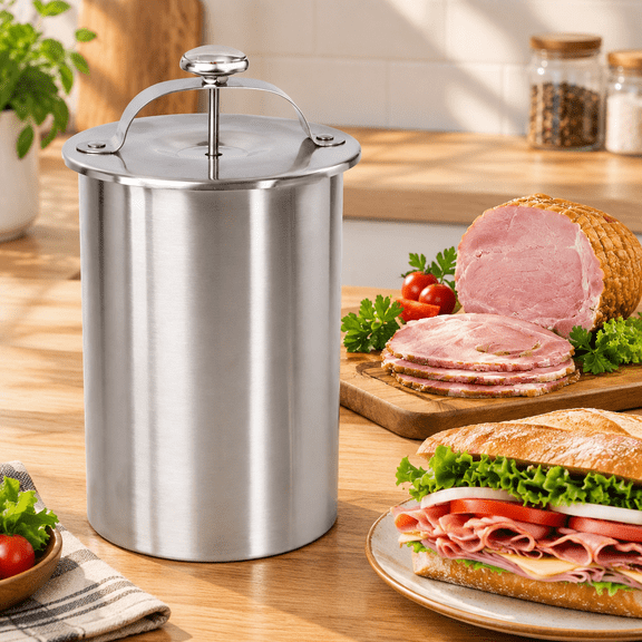 Stainless Steel Ham Maker Meat Press Cooker for Making Healthy Homemade Deli Meat with Thermometer - Kitchen Bacon Pressure Cookers Boiler Pot Pan Stove